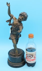 BRONZE FIGURE OF YOUNG CHILD, MARBLE BASE, 20TH