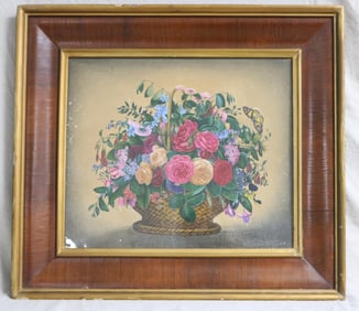 STILL LIFE WATERCOLOR, EARLY 19TH C. BASKET OF
