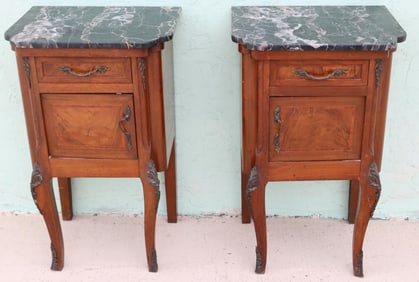 PAIR CUSTOM FRENCH STANDS, SHAPED MARBLE TOPS,