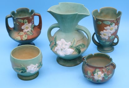5 PCS ROSEVILLE; 3 PCS WHITE ROSE, #146-6" VASE