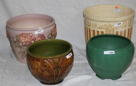 4 WELLER JARDINIERES; VARIOUS PATTERNS, 6 1/2" –