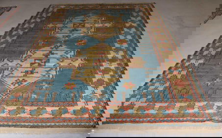 RUG #352, TURKISH TRIBAL LIGHT BLUE FIELD 7'1" X