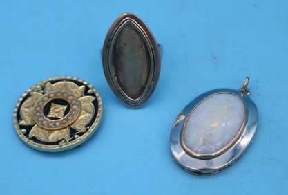 3 PCS. VICTORIAN GOLD JEWELRY, 14K, PENDANT WITH
