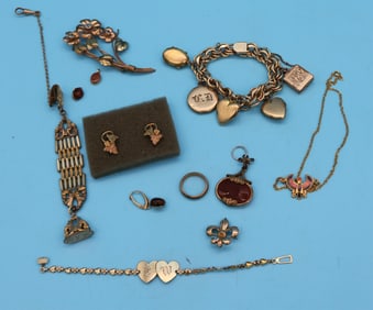 12 PCS. GOLD FILLED JEWELRY, BRACELETS, WATCH
