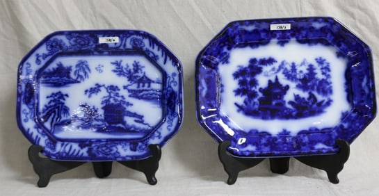 2 FLO BLUE PLATTERS, FORMOSA & OTHER, 1" H, 15"