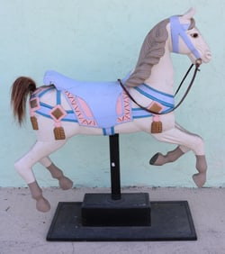 CARVED & PAINTED CAROUSEL HORSE & STAND, LATE