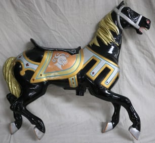 CAST METAL CAROUSEL FIGURE, BLACK HORSE WITH