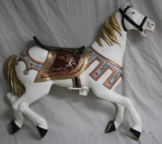 CAST METAL CAROUSEL FIGURE, WHITE HORSE WITH