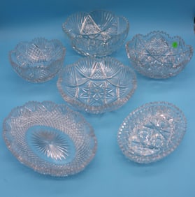 6 QUALITY BRILLIANT PERIOD CUT GLASS BOWLS, 4