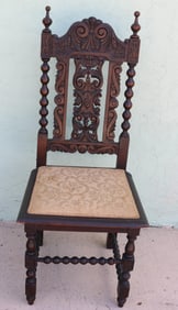 SET 13 ORNATELY CARVED OAK DINING CHAIRS, 2 ARM,