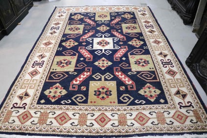 ROOM SIZE ORIENTAL RUG, GEOMETRIC CAUCASIAN