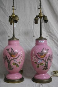 TWO 19TH C. BRISTOL VASES MOUNTED, AS TABLE
