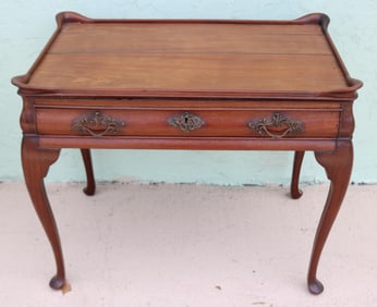 QUEEN ANNE STYLE TOP TEA TABLE, MAHOGANY TOP WITH