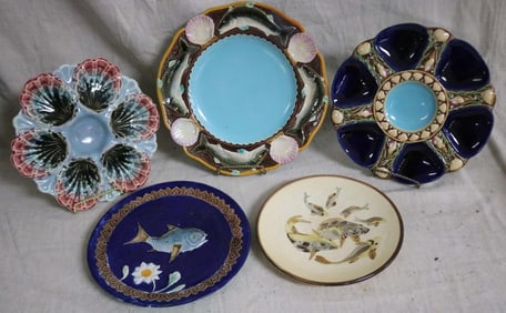 5 QUALITY VICTORIAN MAJOLICA PLATES, MINTON