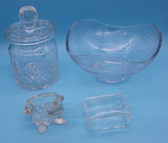 4 PCS QUALITY CRYSTAL, CUT COVERED CRACKER JAR,