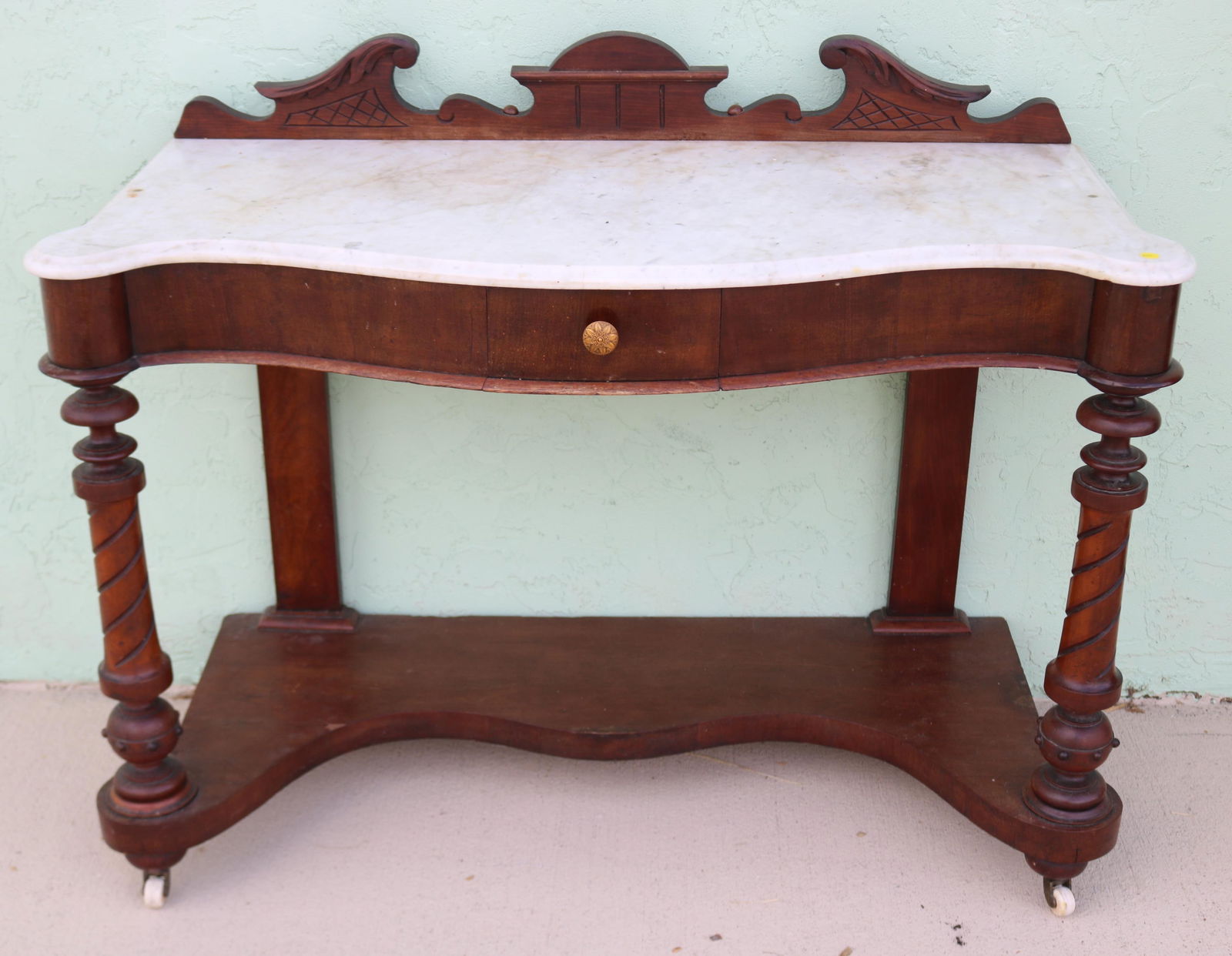 VICTORIAN WALNUT SERVER WITH SHAPED BACKSPLASH, (1 of 1)
