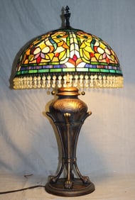CONTEMPORARY LEADED GLASS TABLE LAMP, GEOMETRIC