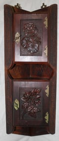 VICTORIAN CARVED WALNUT HANGING CORNER SHELF, 2