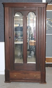 VICTORIAN WALNUT ARMOIRE, 1 MIRRORED DOOR & 1