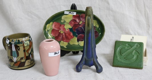 5 PCS ART POTTERY, DELDARE MUG 4 1/4" H, SIGNED