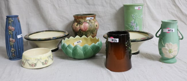 LOT 9 PCS. WELLER, ROMA BOWL 5" DIA., FLORETTA
