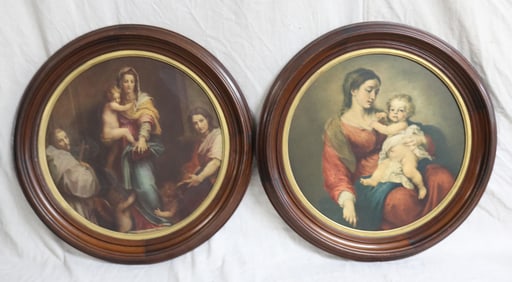 2 ROUND VICTORIAN WALNUT FRAMES WITH OLD MASTERS