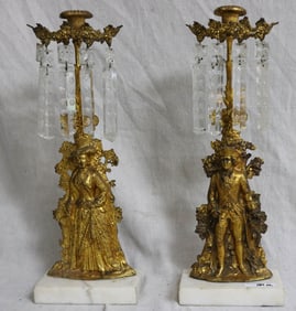 PAIR 19TH C. FIGURAL GIRANDOLE STICKS, COLONIAL