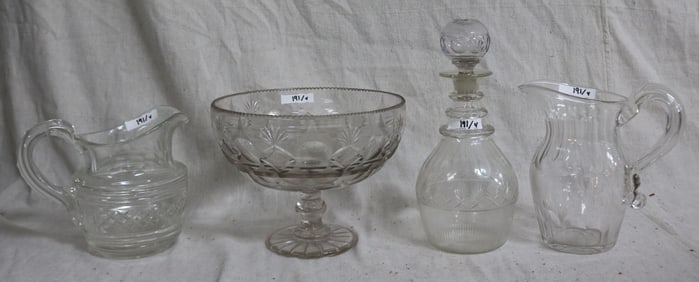 4 PCS. EARLY 19TH C. BLOWN & CUT GLASSWARE,