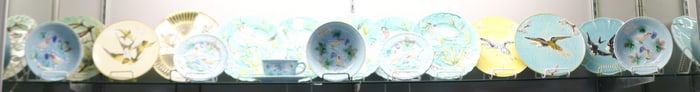 COLLECTION 17 MAJOLICA PLATES, BOWLS, CUP &