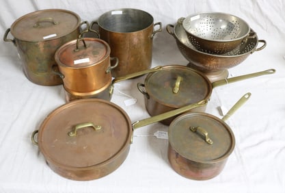 LOT OF 8 PCS. COPPER COOKWARE, COOK POT WITH