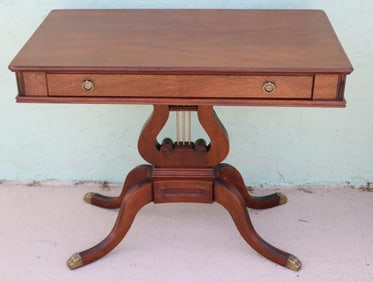 CUSTOM MAHOGANY CONSOLE TABLE, 1 DRAWER, LYRE
