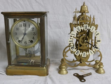 2 BRASS COCKS, SETH THOMAS CRYSTAL REGULATOR 9
