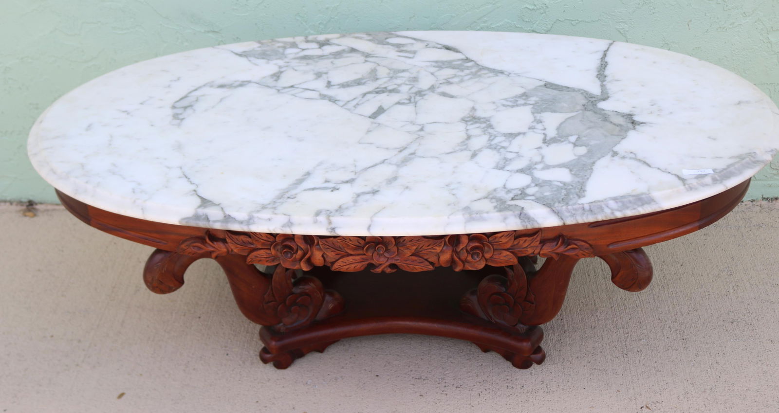 VICTORIAN STYLE OVAL TOP COFFEE TABLE, FLORAL (1 of 2)