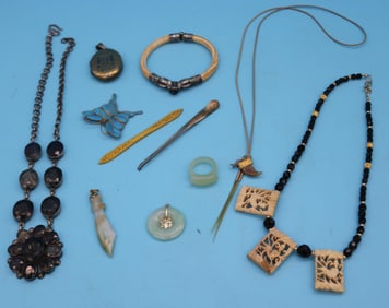 11 PCS. MISC. JEWELRY, NECKLACE WITH FACETTED