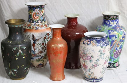 COLLECTION OF SIX 20TH C. ASIAN VASES, VARIOUS