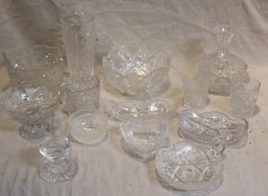 14 PCS. BRILLIANT & OTHER CUT GLASS, ICE BUCKET,
