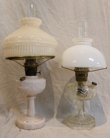 2 ALADDIN LAMPS, 1 WITH DRAPE PATTERN 25" TOTAL