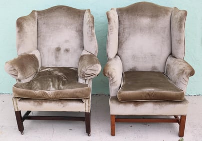 2 CHIPPENDALE STYLE WING CHAIRS, CLEAN