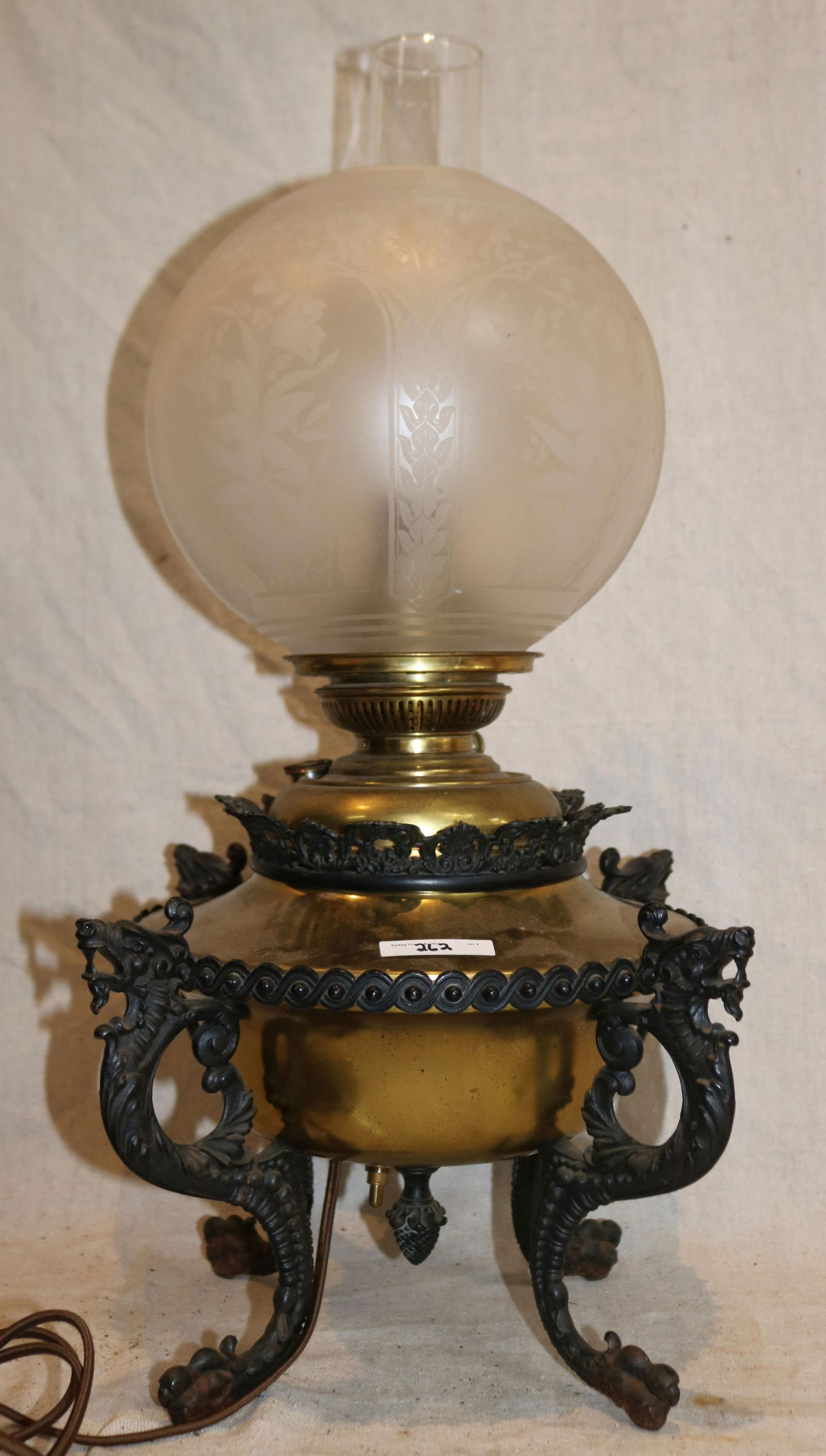 B&H RADIANT OIL LAMP, BRASS FONT, IRON FRAME WITH (1 of 4)