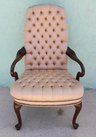 CUSTOM QUEEN ANNE STYLE ARM CHAIR, MAHOGANY,