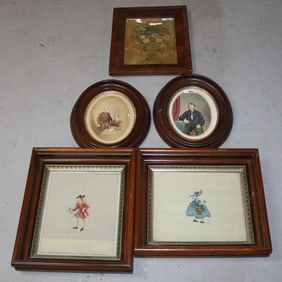 5 VICTORIAN FRAMES, 4 WALNUT, 2 OVAL WITH PHOTOS,