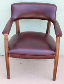CUSTOM MAHOGANY DESK CHAIR, RED LEATHER