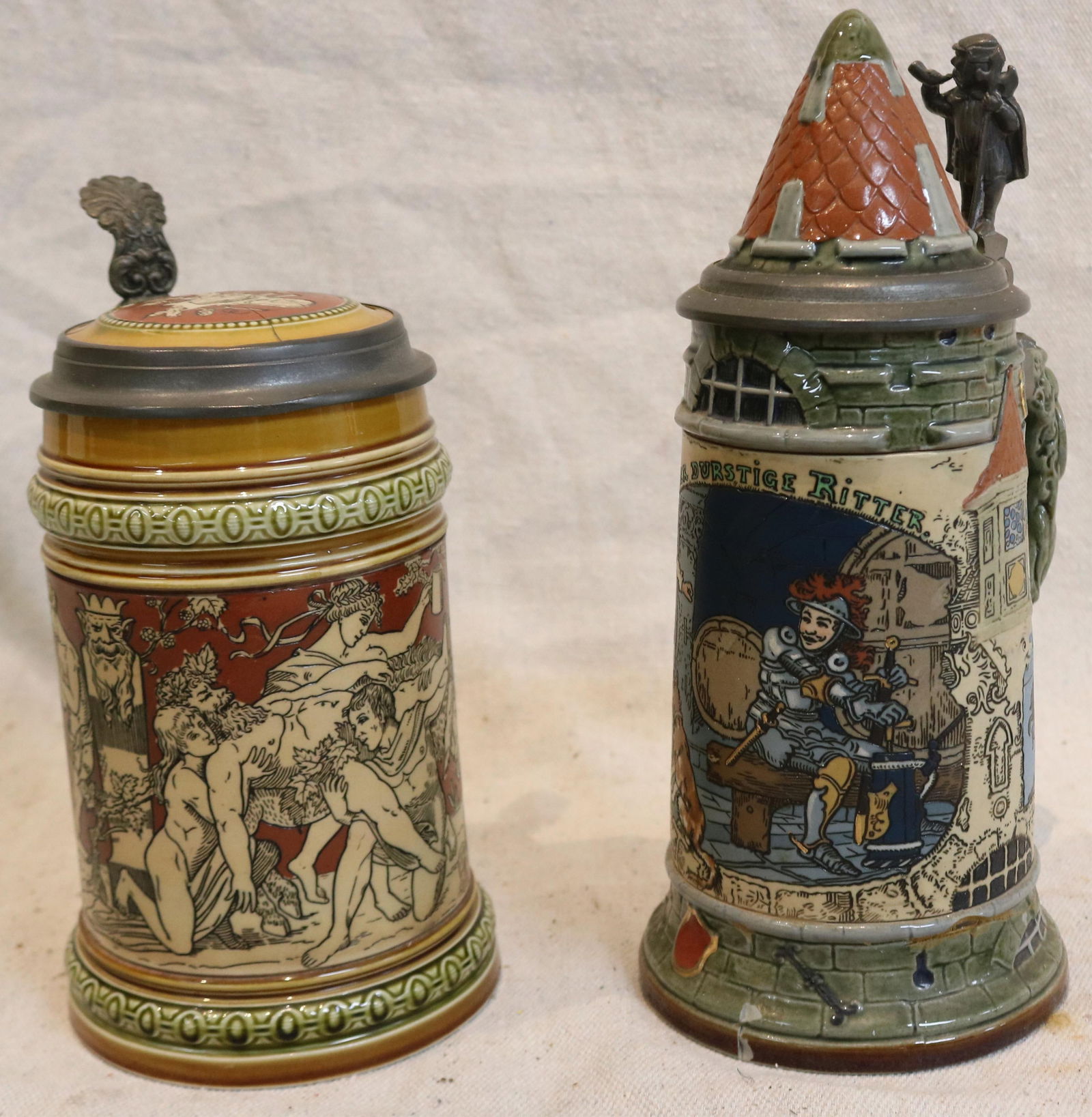 2 METTLACH STEINS, INCISED DECORATION #2055 (1 of 5)