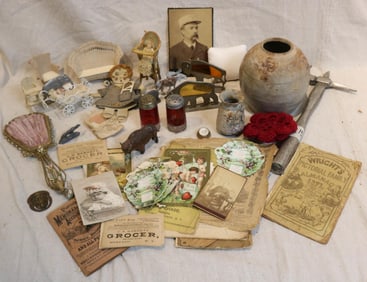 LARGE LOT MISC. PAPER GOODS, DOLL FURNITURE, LEAD
