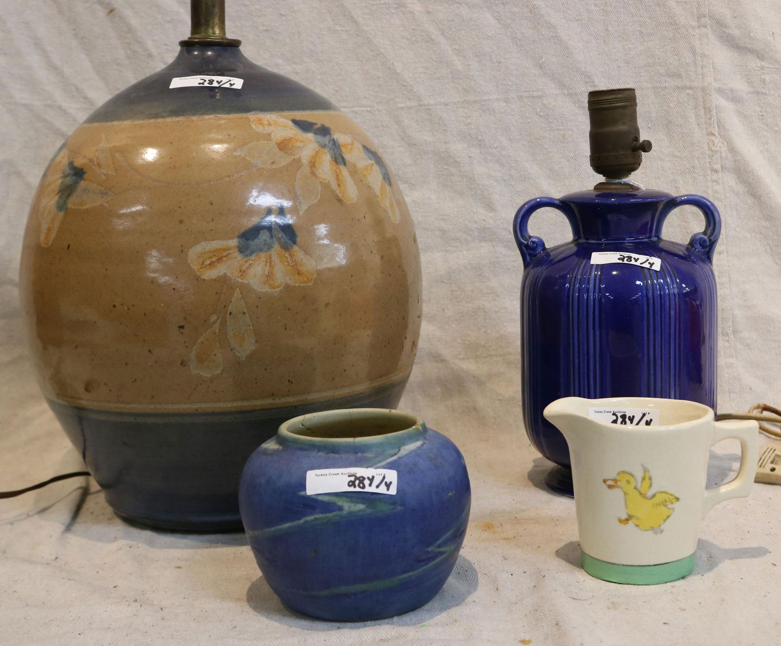 4 PCS. POTTERY, NEWCOMB VASE AS IS, 4" H, 4 3/4" (1 of 4)