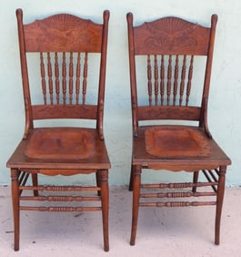 PAIR LATE 19TH C. SIDE CHAIRS, OAK, PRESSED &