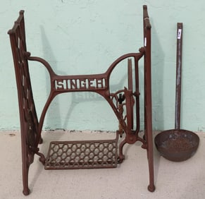 SINGER CAST IRON SEWING MACHINE BASE, 28" H, 22"