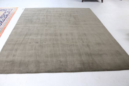 RUG #371, ROOM SIZE HANDMADE RUG, GREEN/GRAY
