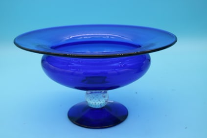 PAIRPOINT FOOTED COMPOTE, COBALT WITH CLEAR