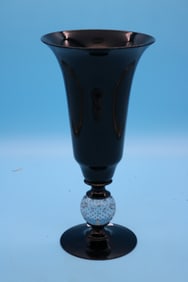 PAIR POINT TRUMPET VASE, BLACK GLASS, WITH CLEAN